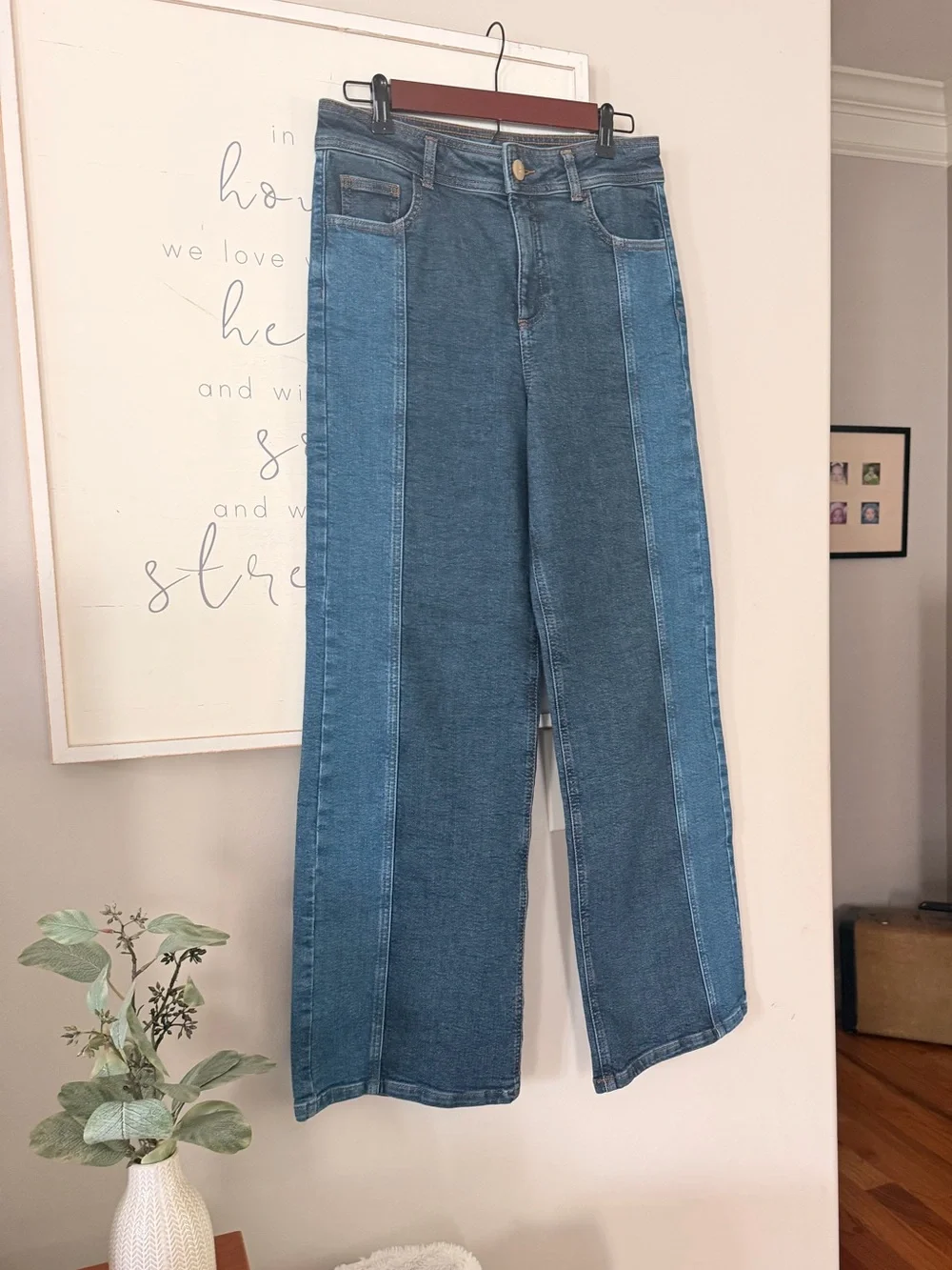 Chelsea And Violet Two Tone Dark Medium Wash Baggy Wide Leg Denim Jeans Size 6